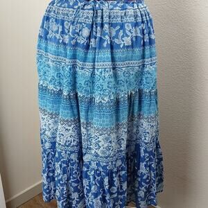 Great Northwest Indigo Tiered Floral Maxi Skirt XL blue cotton boho peasant